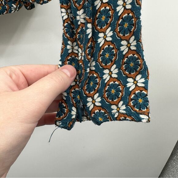 Zara Blue, White & Orange Floral Print Long Sleeve Top Size M - Picture 6 of 10